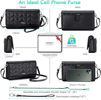 nuoku Women Small Crossbody Bag Cellphone Purse Wallet with RFID Card Slots 2 Straps Wristlet
