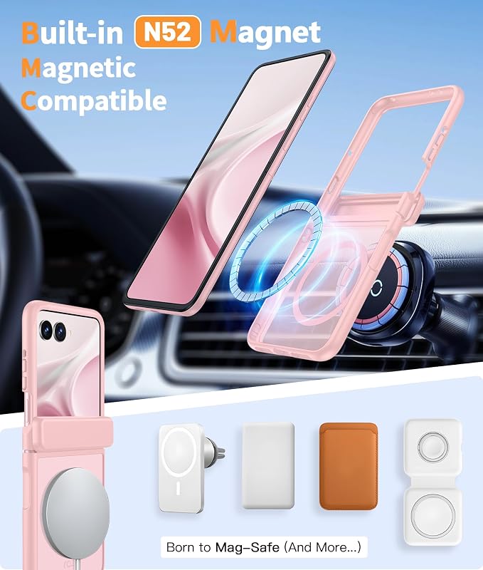 FNTCASE for Motorola Razr 2026/2025 Case, Fit for Magsafe, Hinge Protection | Screen Protector, Translucent Matte Magnetic Back, 18FT Military Grade Drop Proof, Protective Phone Cover, Light Pink