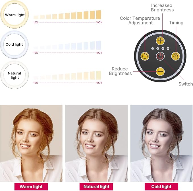 ULANZI Overhead Phone Mount Tripod with Light, 3500k-6500K 10" Desk Ring Light with Stand and Phone Holder for Video Recording, Zoom Meeting, Make Up, Cooking, Selfie, Live Streaming, Tiktok, YouTube
