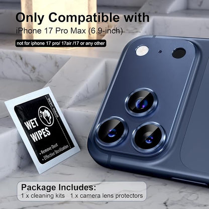 Choiche Compatible for iPhone 17 Pro Max Camera Lens Protector, Strong Adsorption Camera Cover with 9H Tempered Glass Lens Screen Protector Metal Ring Decoration Accessories 6.9-inch (Blue)