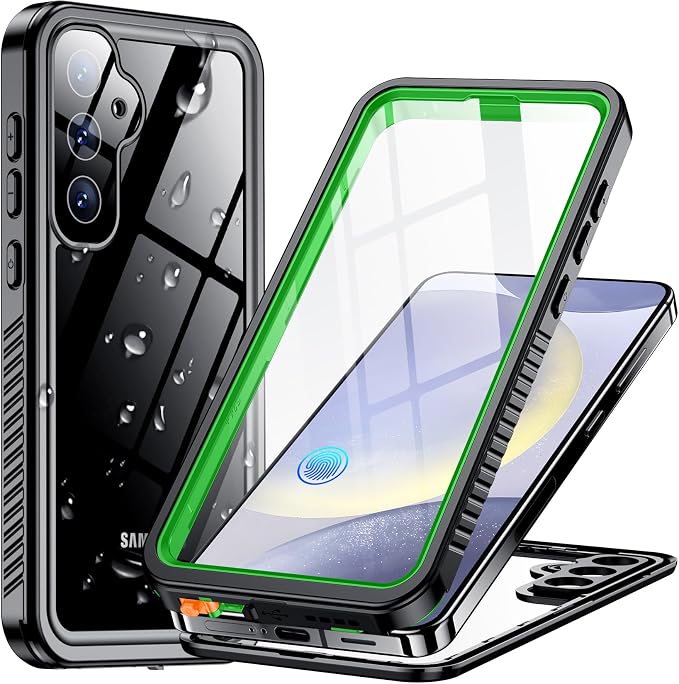 Temdan Designed for Samsung Galaxy S24 Case,Waterproof Built-in Lens & Screen Protector [Full Body Shockproof][Military Drop Proof][IP68 Underwater] Phone Case for Galaxy S24 5G-Green (2024)