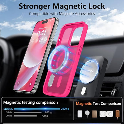 MOCCA Strong Magnetic for iPhone 14 Pro Case, [Compatible with Magsafe][13FT Military Drop Protection] Slim Translucent Matte Shockproof Case for iPhone 14 Pro Phone Case 6.1'', Hot Pink