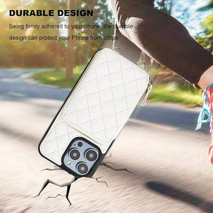 Bocasal Crossbody Wallet Case for iPhone 14 Pro Max, RFID Blocking PU Leather Zipper Handbag Purse Flip Cover, Kickstand Folio Case with Card Slots Holder Wrist Strap Lanyard 5G 6.7 Inch (White)
