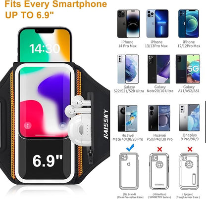 Phone Armband for Running 3D Design Cell Phone Armband with Zipper Pocket for Earbuds Car Keys, Water Resistant Sport Arm Band for iPhone 14 13 12 11 Pro Galaxy S20 S30 Fit Up to 6.9'' with Phone Case