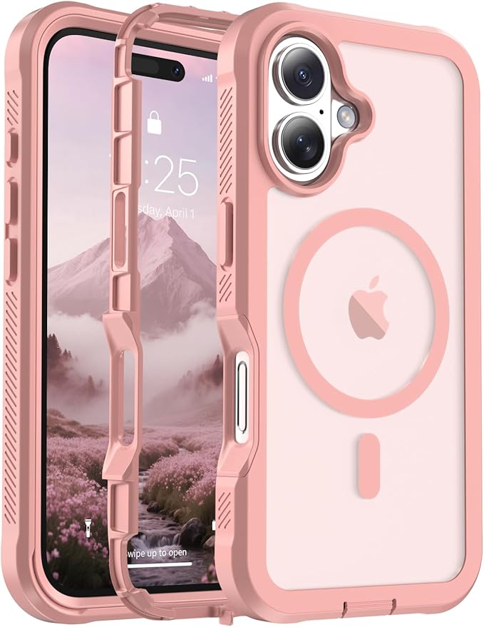 jaroco Magnetic for iPhone 17 Case, [Compatible with MagSafe][Military Grade Drop Protection][Heavy Duty Protection][Non-Slip][Shockproof] 2-Layer Durable Bumper Phone Case 6.3''-Pink