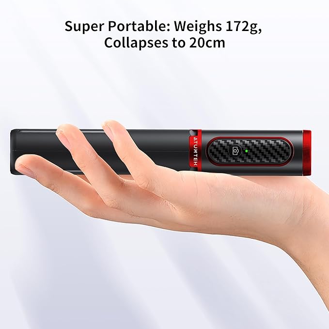ATUMTEK Selfie Stick Tripod, 3-in-1 Extendable Aluminum Phone Tripod with Detachable Bluetooth Remote, Compatible with iPhone 17/16/15/14/13/12/11/11 Pro/XS Max/XR and Samsung Smartphones, Red
