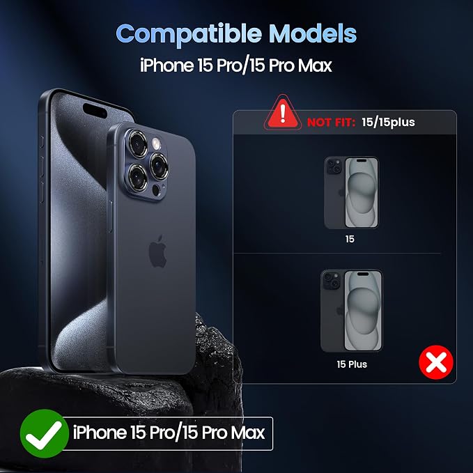 CACOE Camera Lens Protector for iPhone 15 Pro/15 Pro Max - Metal Frame Tempered Glass Cover, [Anti-Scratch] [Drop-Proof][Strong-Adhesion] Camera Screen Cover(Blue)