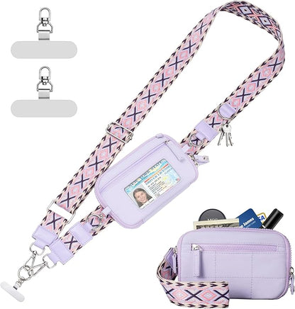 Tiostep Clip and Go Strap for Phone with Wallet Crossbody Phone Lanyard with Anti-Theft Zipper Pouch Detachable Quilted Wrist Wallet with RFID and ID Window for Daily Travel.
