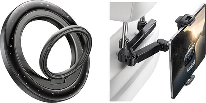 Lamicall Midnight Black Magnetic Phone Ring Holder + Car Headrest Tablet Holder