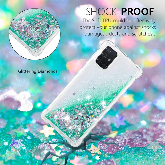 Bling Liquid Case für Galaxy A71 Silicone, Glitter Protection Case Bumper Glitter Floating Liquid Phone Cover Soft TPU Back Case Sparkle Sleeves Resistant Compatible with Samsung Galaxy A71, Green