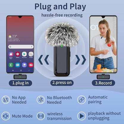 Wireless Lavalier Lapel Microphone for iPhone 14/13/12/11 - Noise Canceling Lav Mic Clip On Microphones for iPad Video Recording Vlogging - 24H Charging Case 70FT, for iPhone14 and Below