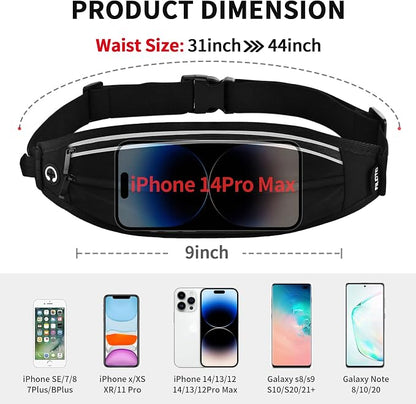 Running Belt Fanny Pack, Running Waist Pack for Women & Men USA Patented Hands-Free Reflective Runner Pouch Belt Fitness Workout Bag No-Bounce Adjustable Sport Travel Fanny Pack Cell (Black)