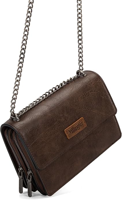 Wrangler Flap Crossbody Purse for Women Shoulder Bag Vintage Wallets with Chain Strap