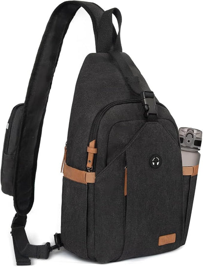 OSOCE Sling Bag for Men, Anti Theft Crossbody with Tunnel Lock, Waterproof Canvas Shoulder Backpack for Travel Hiking Daily