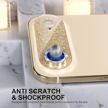Choiche Compatible for iPhone 17 Air Camera Lens Protector, Bling Camera Cover with 9H Tempered Glass Lens Screen Protector Metal Ring Decoration Accessories 6.5-inch (Glitter-Gold)