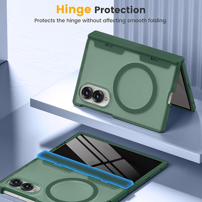 Caka Magnetic for Samsung Galaxy Z Fold 8 Case with Hinge Protection Green | Compatible with MagSafe, Built-in Outer Screen Protector, Hinge Guard, Translucent Matte Back, 360° Hybrid Drop Defense