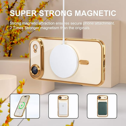 Misea Magnetic for iPhone 17 Air Case Compatible with MagSafe [Never Yellowing] [Military Grade Drop Protection] Full Camera Lens Protector Plating Soft Clear Phone Case for Women, Gold