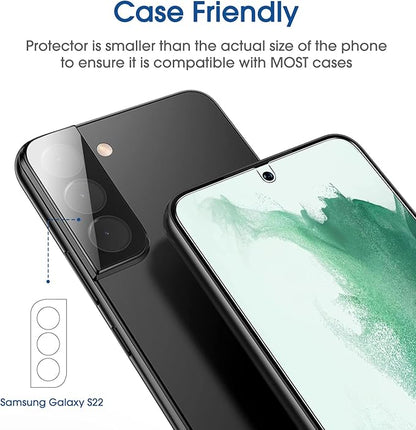 amFilm OneTouch Screen Protector for Samsung Galaxy S22 5G 6.1 Inch, 9H Hardness with Camera Lens Protector, Easiest to Installation and Bubble Free, Tempered Glass, 2 Pack