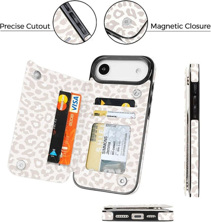 uCOLOR for iPhone 17 Air Wallet Case with Card Holder PU Leather RFID Blocking Design iPhone Air flip case for Women Men Magnetic Clasp Kickstand Design 6.5 inch (Beige Leopard)