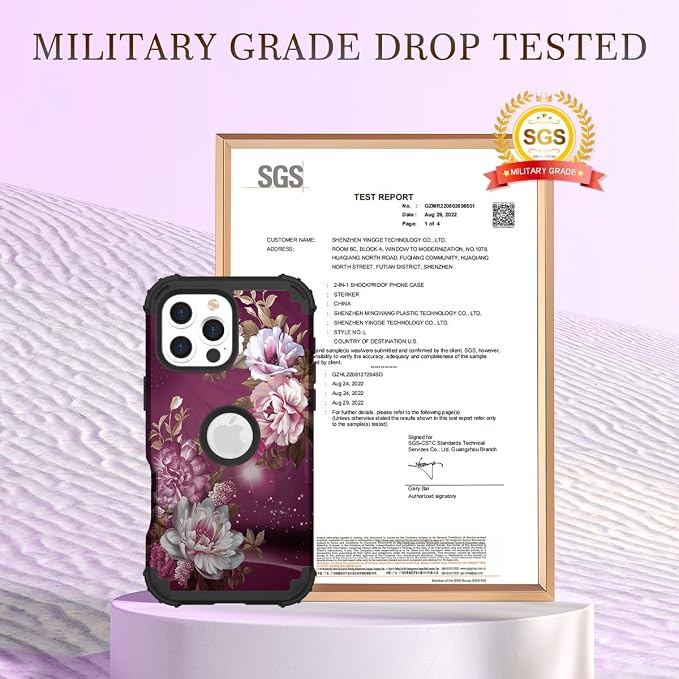 Hocase for iPhone 16 Pro Case 6.3", Heavy Duty Shockproof Protection Soft Silicone Rubber+Hard Plastic Bumpers Hybrid Protective Case for iPhone 16 Pro 2024 - Royal Purple Flowers