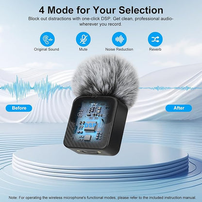 Mini Wireless Lavalier Microphone for iPhone/Android/Tablets,Magnetic Mini Mic with Noise Reduction, 25H Battery Life with Charging Case, Lapel Microphone Wireless for Video Recording Podcast