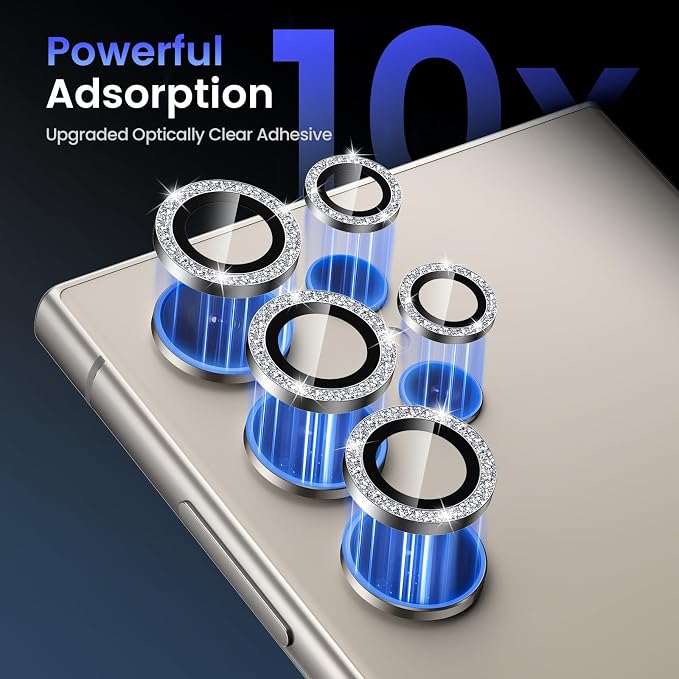 Tensea (3+2PCS for Samsung Galaxy S24 Ultra 5G Camera Lens Protector, 9H Tempered Glass Camera Cover Screen Protector Metal Individual Ring for S24 Ultra 5G 2024 [Installation Tray][Case Friendly]