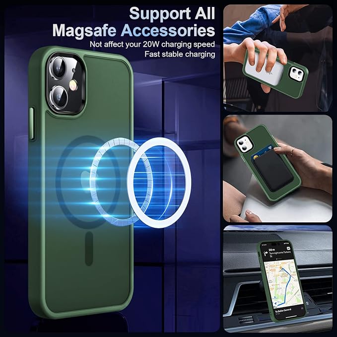 MOCCA Strong Magnetic for iPhone 12 Case/iPhone 12 Pro Case, [Compatible with Magsafe][Mil-Grade Drop Protection] Slim Shockproof Translucent Protective Phone Case for iPhone 12/12 Pro, Midnight Green