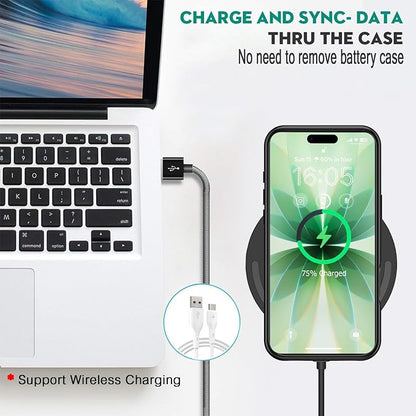 Wireless Charging Case for iPhone 17, 10000mAh High Capacity Portable Rechargeable Protective Extended Battery Case Qi Wireless Charging with iPhone 17(6.3 inch) Extended Battery Charger Case (Black)