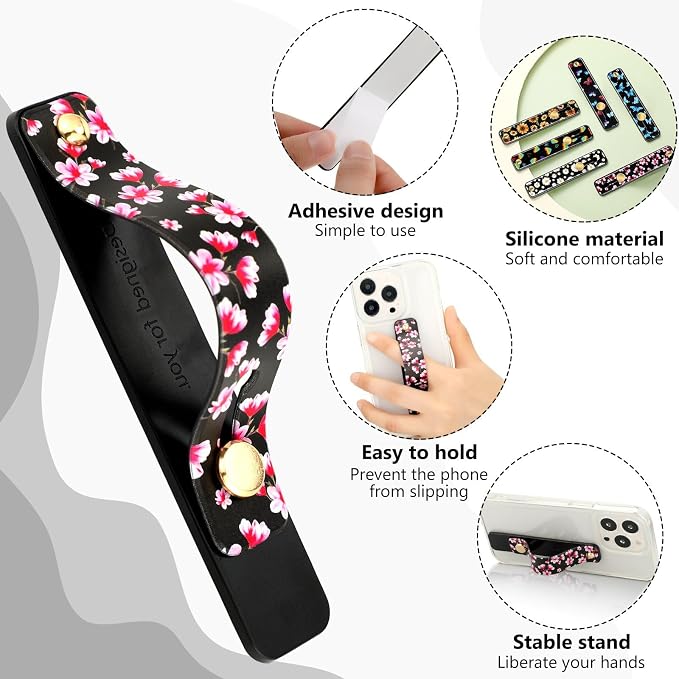 Weewooday 6 Pieces Phone Grip Holder Cell Phone Grip Strap Telescopic Finger Strap Stand Universal Finger Kickstand for Most Smartphones(Flowers)