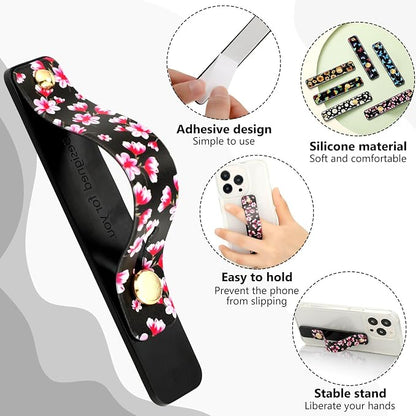 Weewooday 6 Pieces Phone Grip Holder Cell Phone Grip Strap Telescopic Finger Strap Stand Universal Finger Kickstand for Most Smartphones(Flowers)