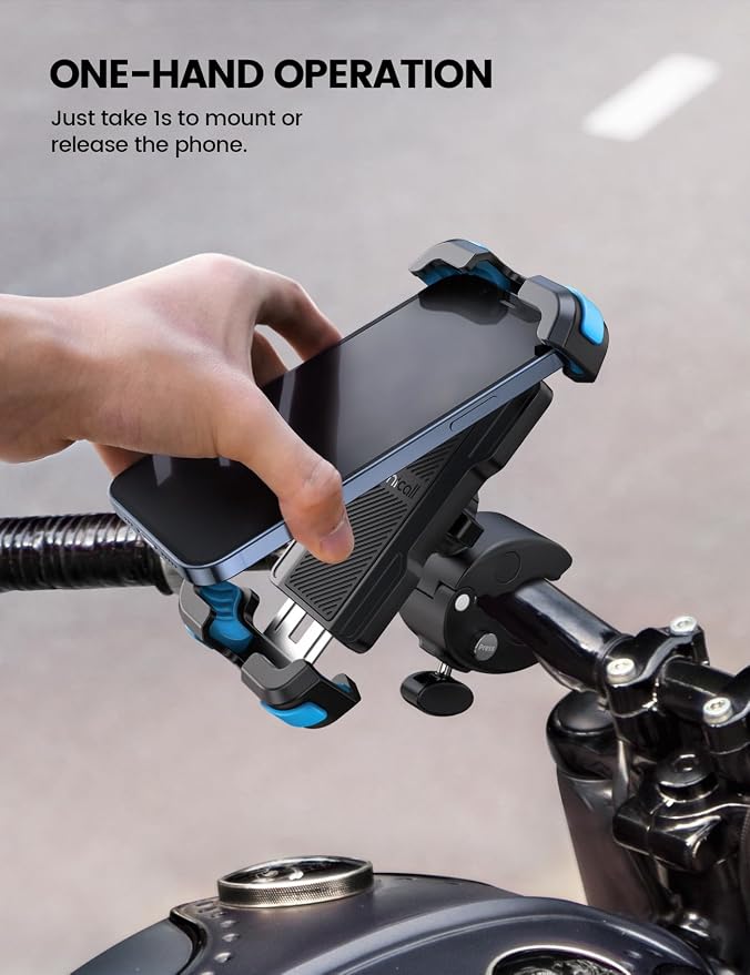 Lamicall Motorcycle Bike Phone Mount - Upgrade Quick Install Handlebar Holder Clip for Bicycle Scooter, Cell Phone Clamp for iPhone Air, 17 16 15 Pro Max, Galaxy, 4.7-6.8" Phones, Blue
