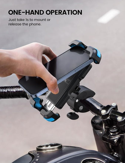 Lamicall Motorcycle Bike Phone Mount - Upgrade Quick Install Handlebar Holder Clip for Bicycle Scooter, Cell Phone Clamp for iPhone Air, 17 16 15 Pro Max, Galaxy, 4.7-6.8" Phones, Blue