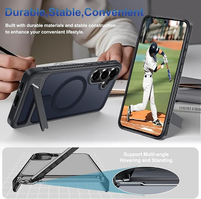 RMOCR for Samsung Galaxy S25 FE Case with Screen Protector+Lanyard Wrist Strap,Magnetic Translucent Matte Rugged Slim Phone Cover Built in Invisible Kickstand [Fit for MagSafe],2025 Black