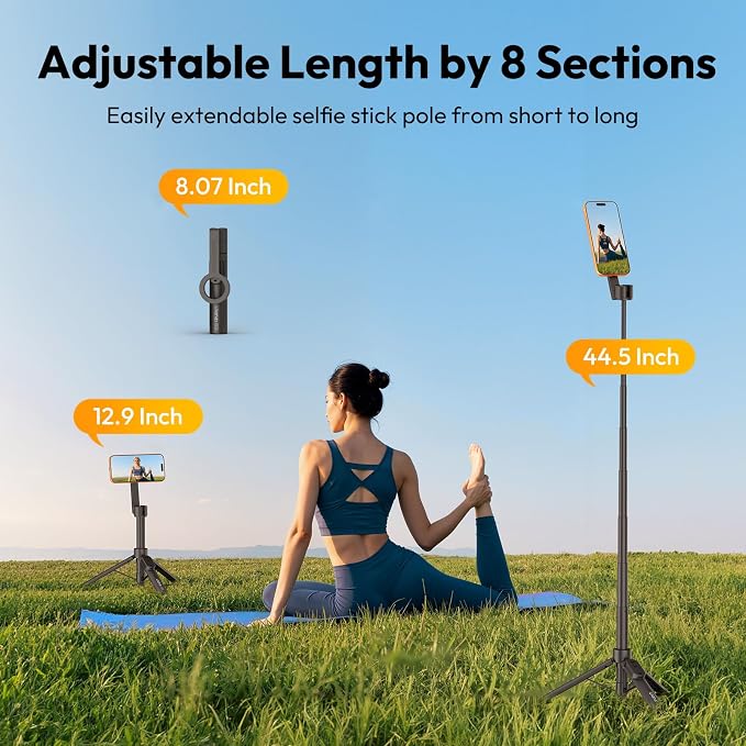 ULANZI Phone Tripod,SK26 44.5'' Magnetic Selfie Stick for Magsafe w Remote, Portable Tripod for iPhone 17 Pro Extendable Cell Phone Stand Lightweight for Vlog Travel Recording Streaming Selfies