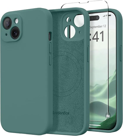 Magnetic for iPhone 13 Case, Compatible with MagSafe, [Full Camera Protection][Screen Protector] Silicone Shockproof Protective Phone Case for iPhone 13 6.1", Midnight Green