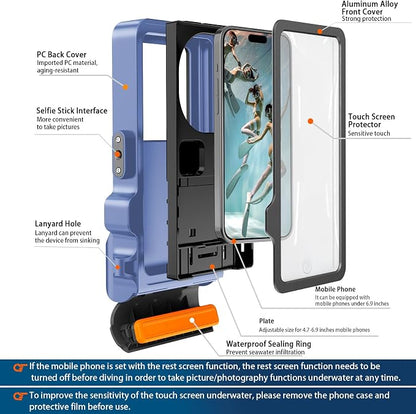 2026 Diving Snorkeling Phone Case for iPhone 17/16/15/14/13/12/11 Pro Max/XS/X Samsung Galaxy S26/S25/S24 Professional Scuba Dive Waterproof Underwater Photo Video Cover (4TH Gen, Blue-)