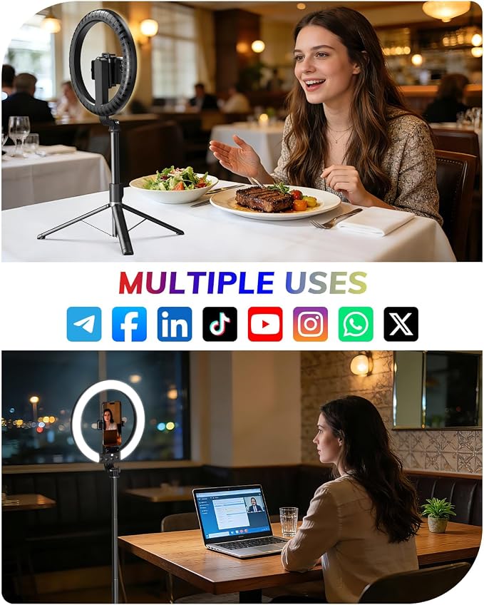 Vlogging Kit for iPhone/Android - 10" Selfie Ring Light with 74" Tripod Stand & Phone Holder, Tripod for iPhone with Light and Microphone, YouTube Starter Kit for TikTok/Makeup/Content Creator