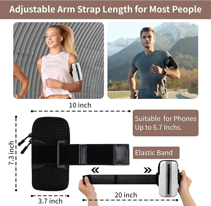 Prime Comfort Running Phone Holder Armband, iPhone Arm Bands for Exercise, Running Arm Bands for Cell Phone, Phone Purse Cell Phone Holder for Walking (White)