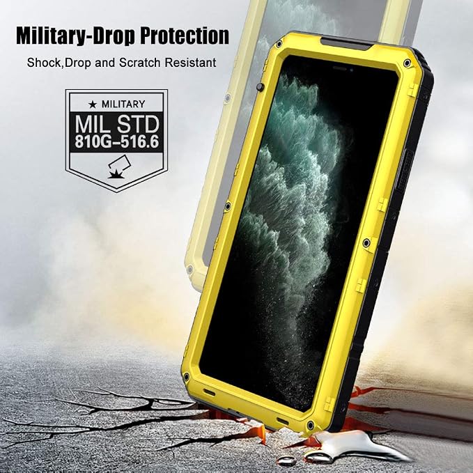 Beasyjoy for iPhone 11 Pro Max Case Waterproof Metal Case Heavy Duty Built-in Screen Full Body Protective Shockproof Military Grade Yellow