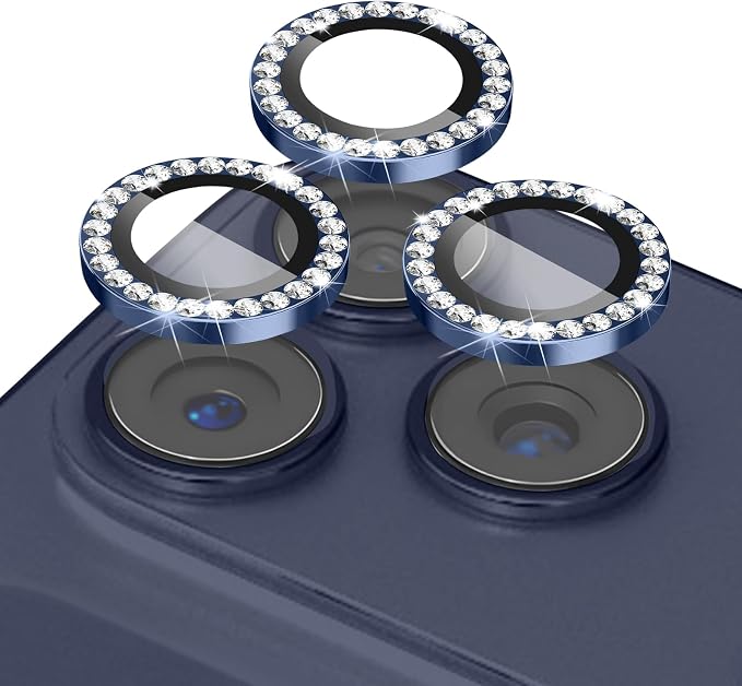 ShinKin Camera Lens Protector for iPhone 17 Pro/iPhone 17 Pro Max, Glitter Camera Cover, 9H Tempered Glass Individual Metal Ring Camera Protector for iPhone 17 Pro/17 Pro Max (Diamond - Blue)