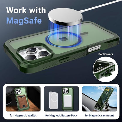 jaroco Magnetic for iPhone 16 Pro Max Case, [Compatible with MagSafe][Military Grade Drop Protection][Heavy Duty Protection][Non-Slip][Shockproof] 2-Layer Durable Bumper Phone Case 6.9''-Army Green