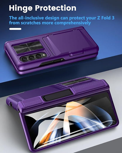 Viaotaily for Galaxy Z Fold 4 Case with Kickstand & Card Holder & Hinge Protection & Sliding Camera Cover, Built-in Screen Protector, Durable Rugged Phone Case for Samsung Z Fold 4, 2022, Dark Purple