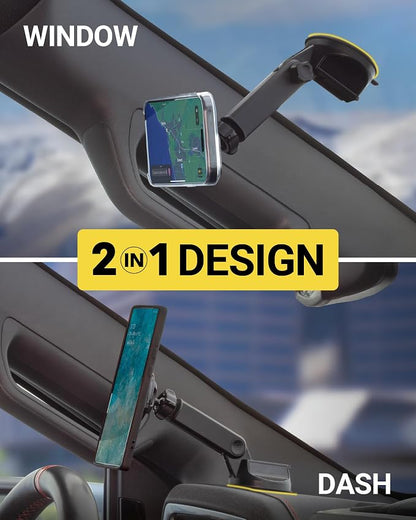 Scosche MagSafe Car Mount, Suction Cup Windshield Phone Mount/Magnetic Cell Phone Holder for Car Dashboard with Extended Arm Compatible with Popsocket, Cellphone Stand Compatible with iPhone, Samsung