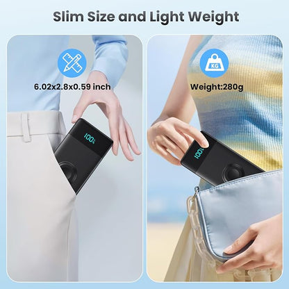 Portable Charger 10800mAh QC4.0+PD 25W Fast Charging USB C Power Bank,6 Outputs LCD Display Travel Battery Pack Compatible with iPhone 16/15/14/13, Android etc