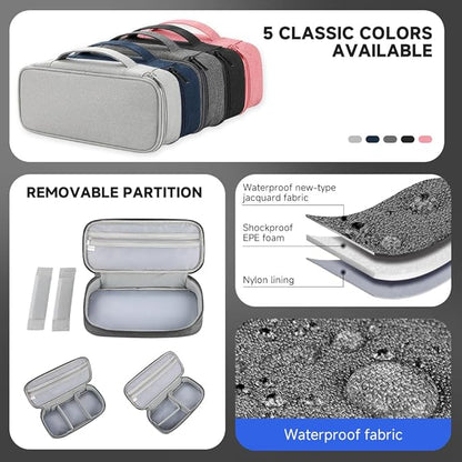 Teskyer Tech Organizer Pouch with Handle, Dark Grey | Water-Resistant Fabric, Adjustable Dividers, Multiple Compartments, Protective Lining, Travel and Office Use
