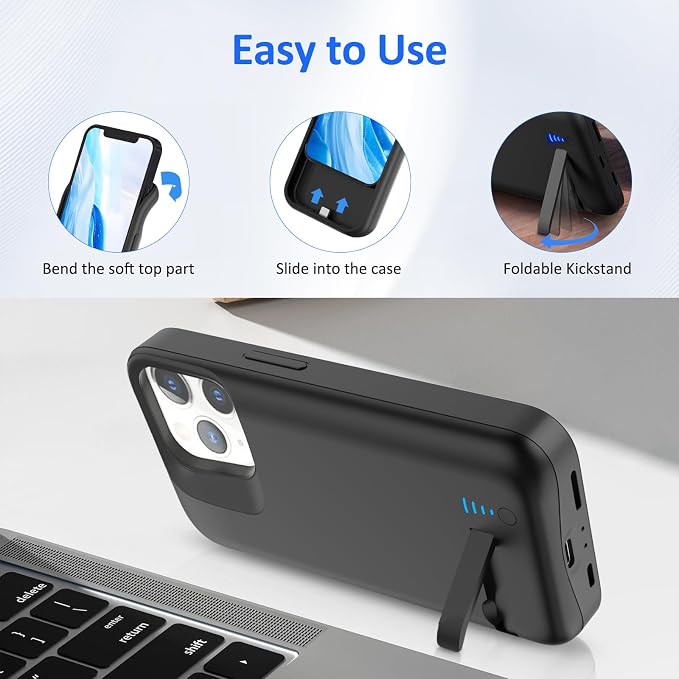 Battery Case for iPhone 11 Pro(5.8"), Real 8500mAh Slim Rechargeable Extended Charging Case Power Bank with Stand, Portable Protective Battery Backup for iPhone 11 Pro Black
