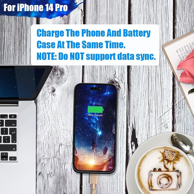Sitong Battery Case for iPhone 14 Pro, 5000mAh Rechargeable Extended Battery Charging Charger Case, Add 100% Extra Juice (6.1 Inches) Black