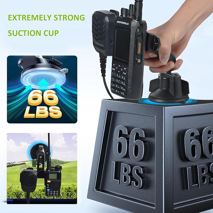 HYS Heavy Duty Radio&Remote Speaker Mic Suction Cup Mount for Radio W/Round Knob&Belt Clip - 3.54in Suction Mount, Quick Install Car Boat Windshield Window Mount for SDS100 BCD436HP XPR7550 APX6000