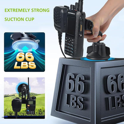 HYS Heavy Duty Radio&Remote Speaker Mic Suction Cup Mount for Radio W/Round Knob&Belt Clip - 3.54in Suction Mount, Quick Install Car Boat Windshield Window Mount for SDS100 BCD436HP XPR7550 APX6000