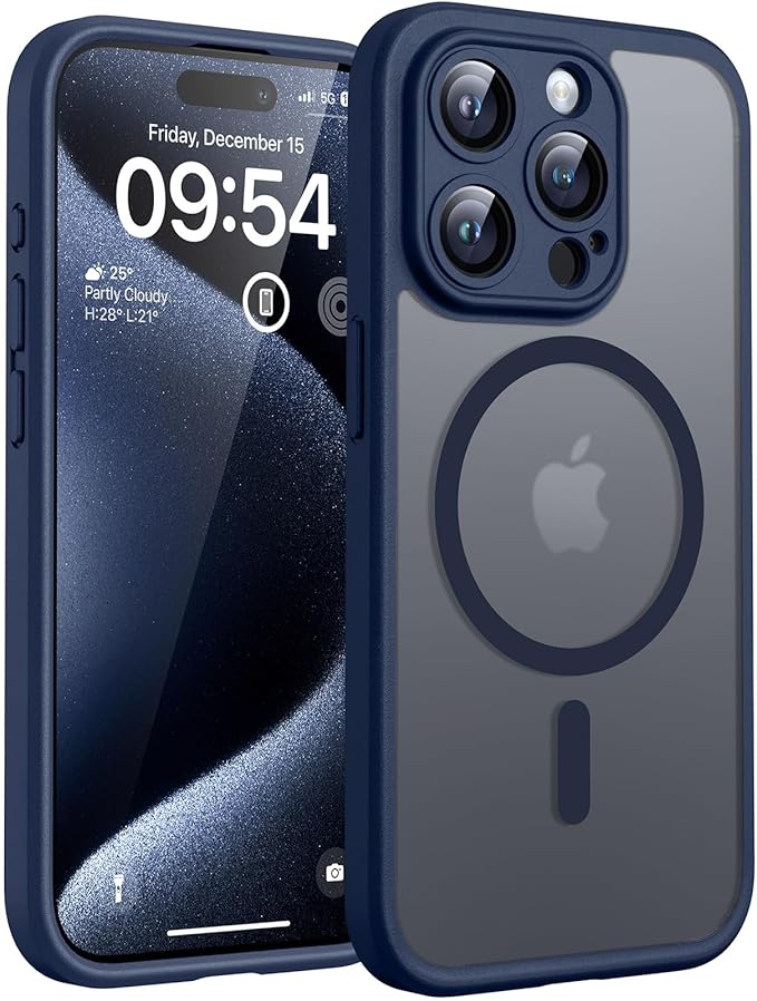 TOCOL Magnetic for iPhone 15 Pro Case, Upgraded Full Camera Protection, Compatible with Magsafe, Drop Protection, Translucent Matte Back Phone Cover 6.1-Inch (Dark Blue)